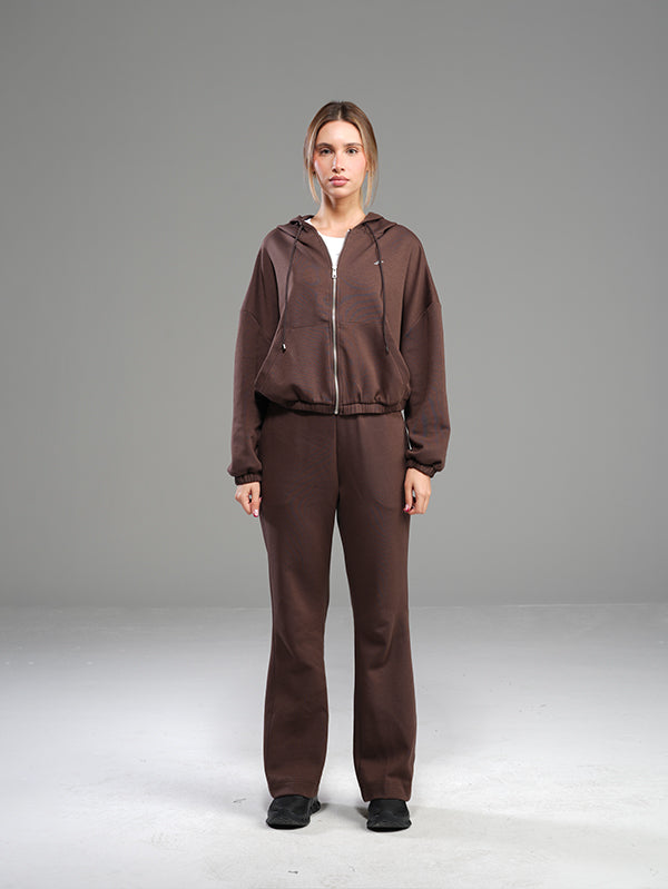 Set Cropped Jacket with Flared Leg Pant